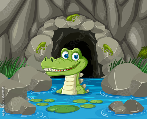 Happy Crocodile in a Cave