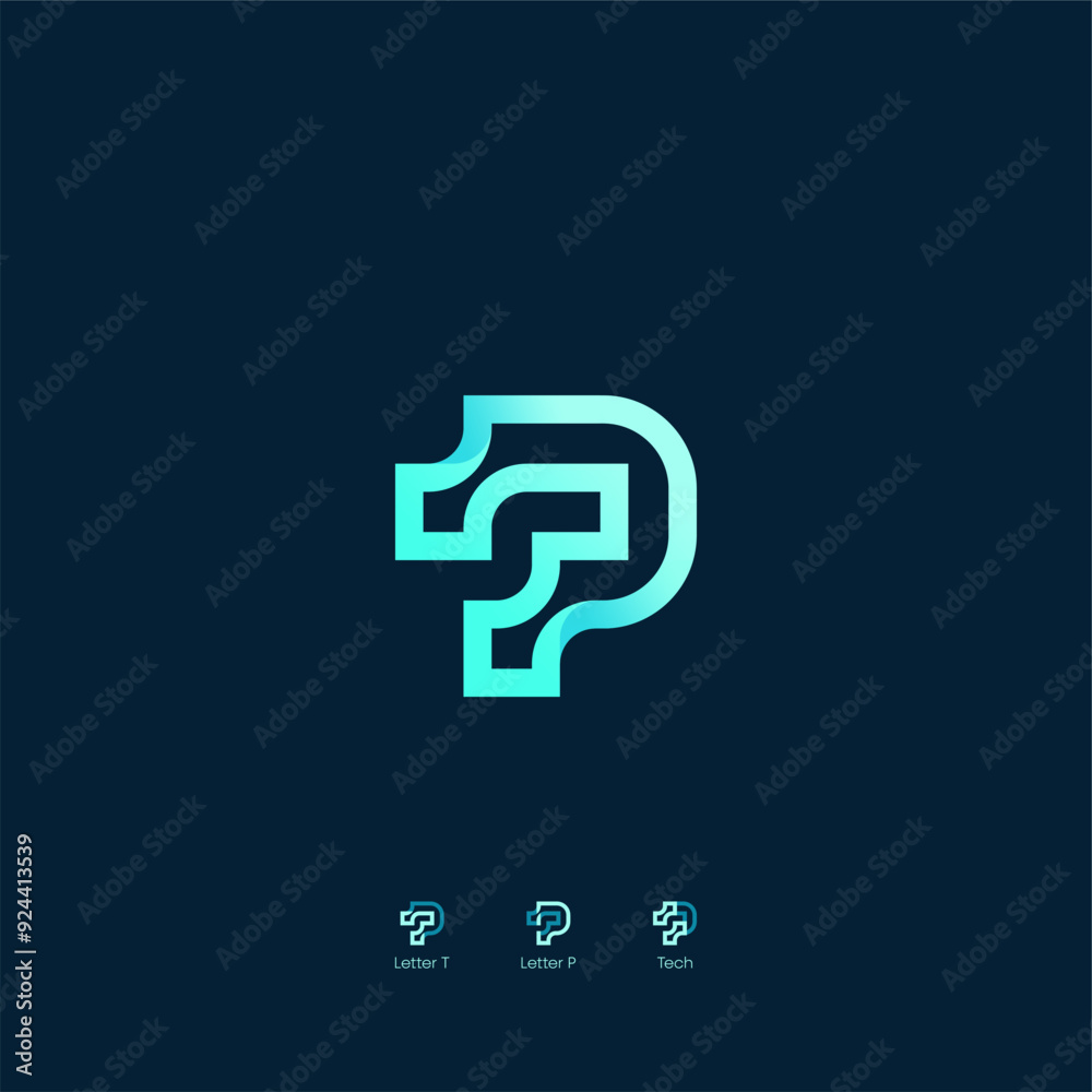 Fototapeta premium modern letter TP tech or PT technology logo concept vector icon