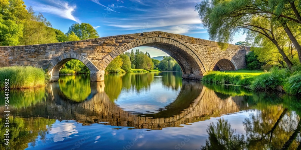 Fototapeta premium A beautiful stone bridge arching over a tranquil river , bridge, water, architecture, scenic, nature, crossing, peaceful