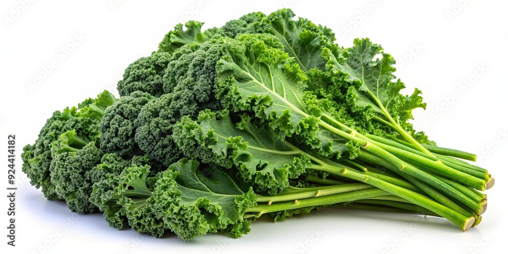 Fresh bunch of kale leaves arranged on a white background, kale, healthy, salad, green, vegetable, organic, nutritious, vegetarian Fresh bunch of kale leaves arranged on a white background, kale, healthy, salad, green, vegetable, organic, nutritious, vegetarian