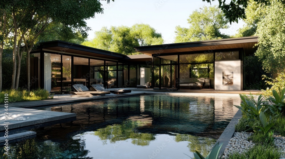 Modern House With Pool and Surrounding Greenery Modern House With Pool and Surrounding Greenery