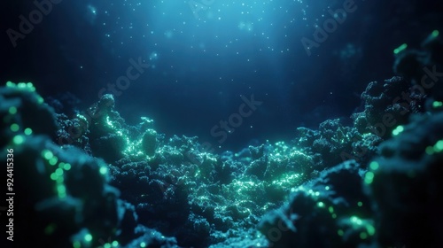 Wallpaper Mural Plankton float in the deep ocean, surrounded by glowing pathways that visualize the carbon cycle. Torontodigital.ca