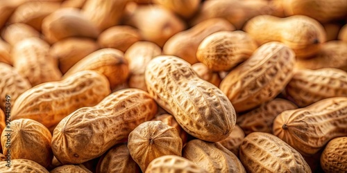 Close-up of unshelled peanuts with warm natural lighting, highlighting earthy tones and intricate patterns