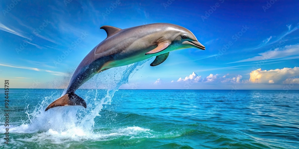 Vibrant picture of a playful dolphin jumping out of the water, ocean, marine life, wildlife, underwater, mammal Vibrant picture of a playful dolphin jumping out of the water, ocean, marine life, wildlife, underwater, mammal