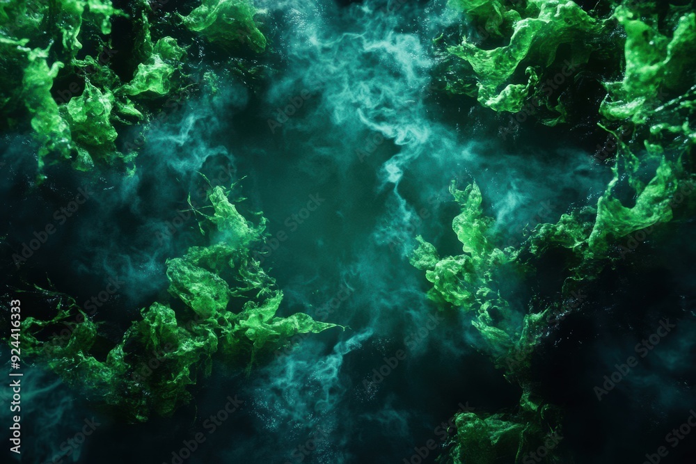 Fototapeta premium Plankton float in a dense, algae-filled sea, with their role in the carbon cycle visualized through rich, layered textures.