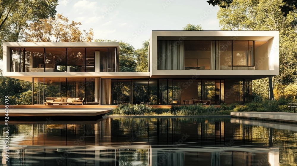 Modern House with a Pool Reflecting the Building Modern House with a Pool Reflecting the Building