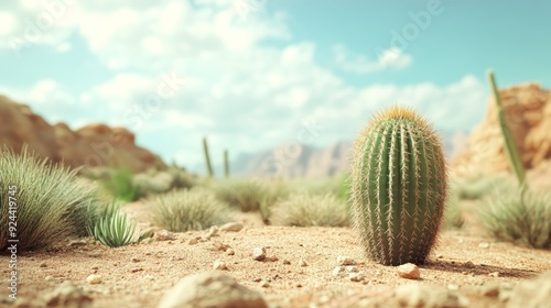 Ultra Realistic Cactus in the Desert Landscape for Travel and Nature Concepts Generative AI photo