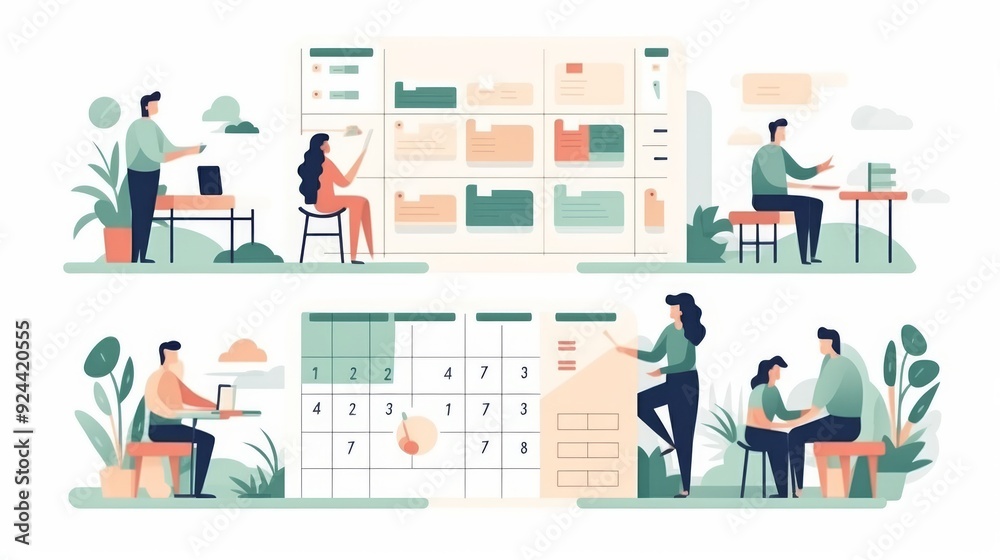 A group of people are working in an office setting A group of people are working in an office setting