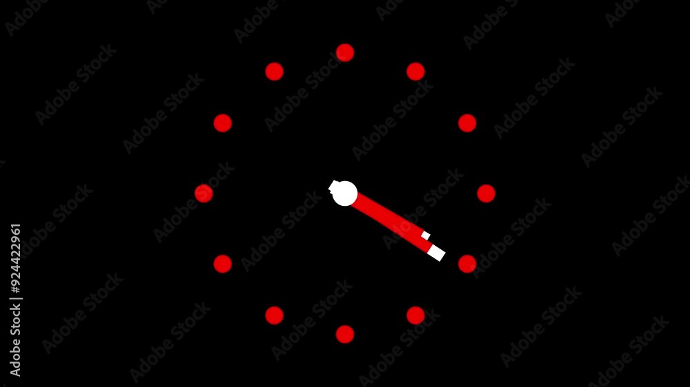 Red clock icon animation on a black background.