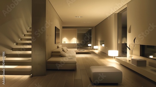 Obraz na płótnie An innovative lighting system that pairs with electrical systems in a sleek flat w salonie