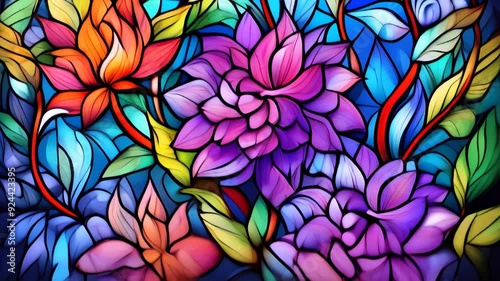 Wallpaper Mural Colorful floral design with vibrant leaves on a blue background created in a contemporary style Torontodigital.ca