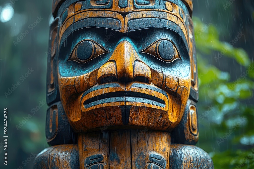 Traditional totem pole standing in modern interior design