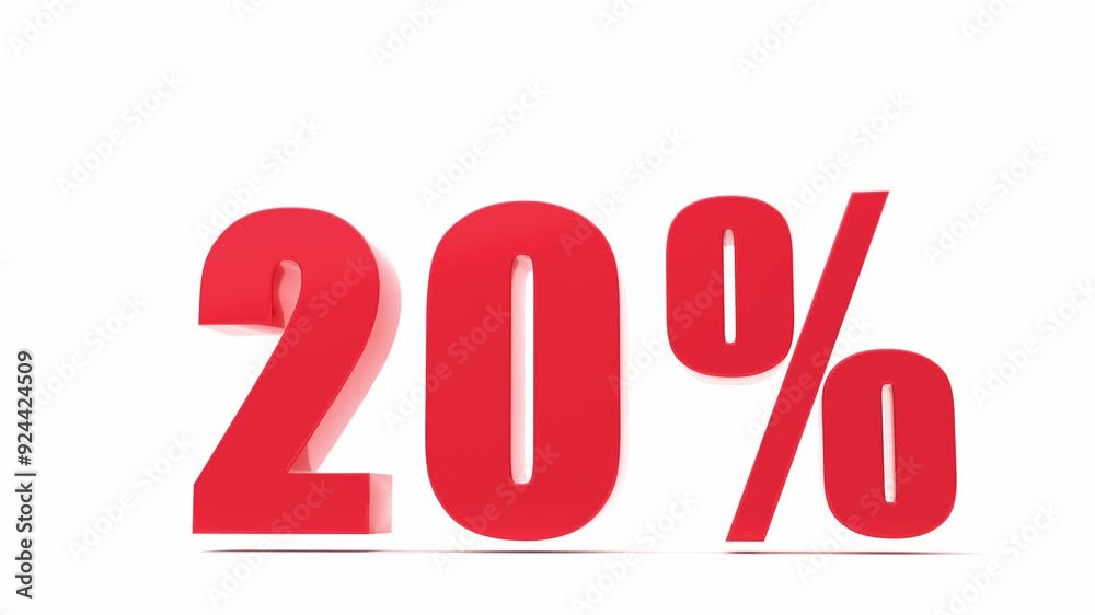 Red 20% percent off sign on white background Text 3D render. ideal for promotional materials, discounts, shopping, store, special price ,and sales advertisements Red 20% percent off sign on white background Text 3D render. ideal for promotional materials, discounts, shopping, store, special price ,and sales advertisements