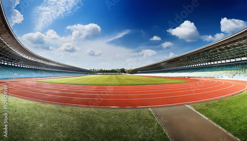 広い陸上競技場の背景。陸上競技場のイメージ素材。Background of a wide athletics stadium. Image material of an athletics stadium. photo