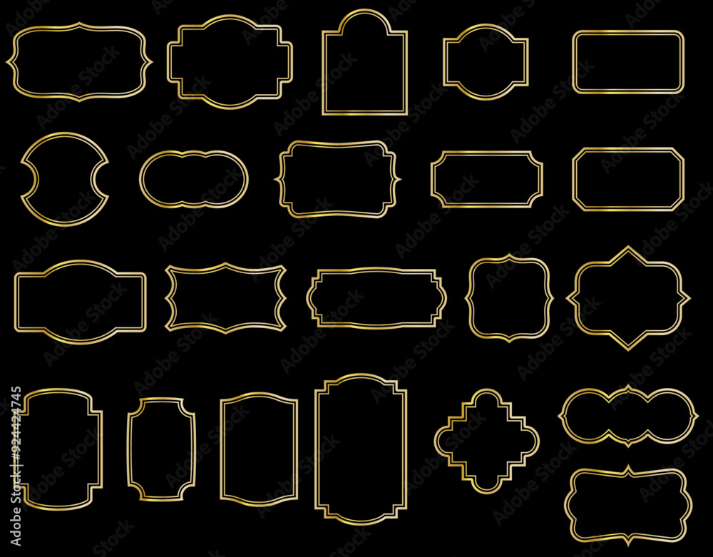 Obraz premium 二重線のクラシカルな形,高級感のある金のグラデーションフレーム,ラベルイラスト