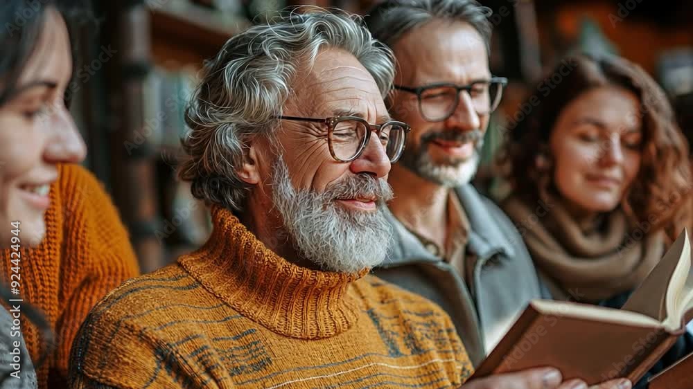A picture of two best friends having a good time and closing their eyes to make love to a man. Man in his middle age with a hardback book A picture of two best friends having a good time and closing their eyes to make love to a man. Man in his middle age with a hardback book