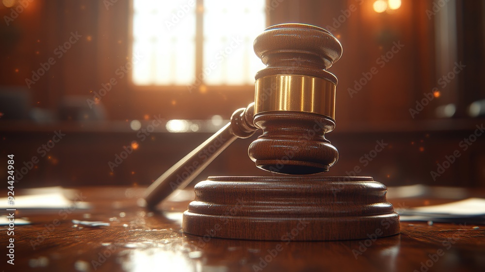 Close-up of a judge's gavel on a wooden table in a courtroom, symbolizing justice and legal proceedings. Close-up of a judge's gavel on a wooden table in a courtroom, symbolizing justice and legal proceedings.