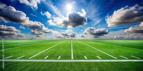 Wallpaper Mural Green football field under blue sky background with fluffy white clouds Torontodigital.ca