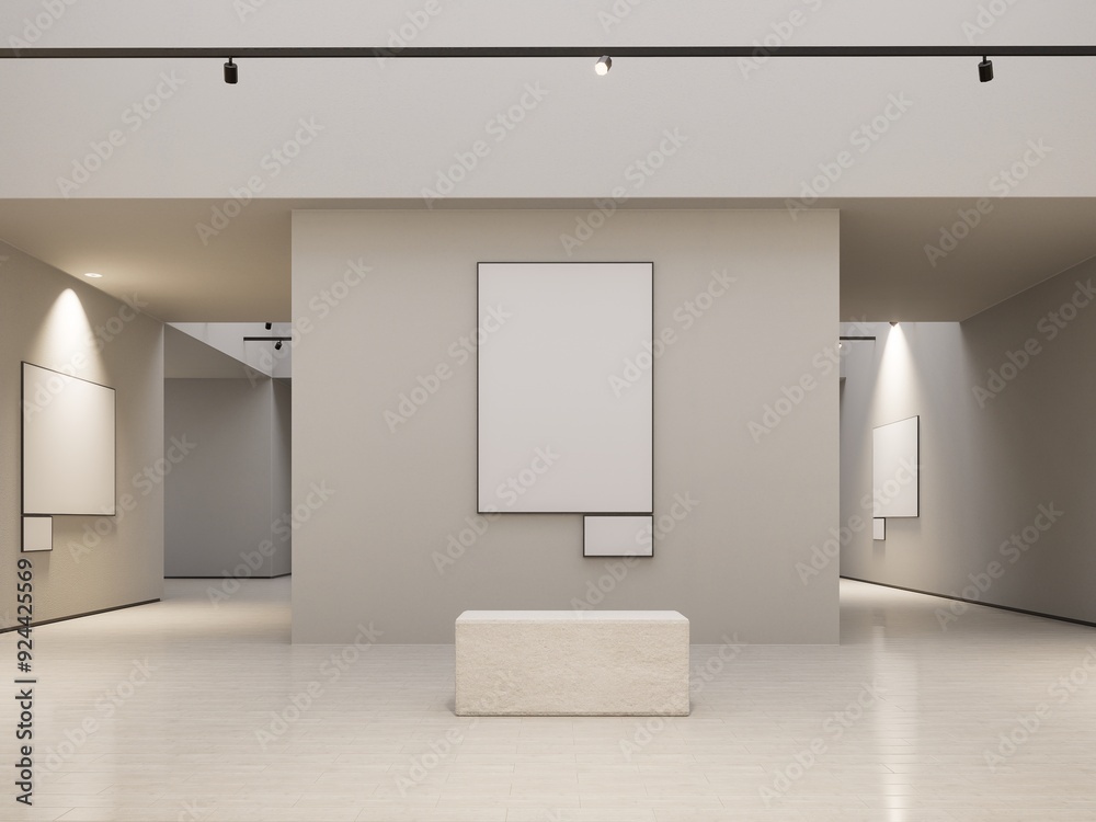 Fototapeta premium Empty white modern art gallery with picture frame