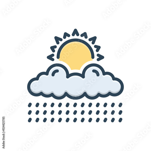 Color illustration icon for sun & rain