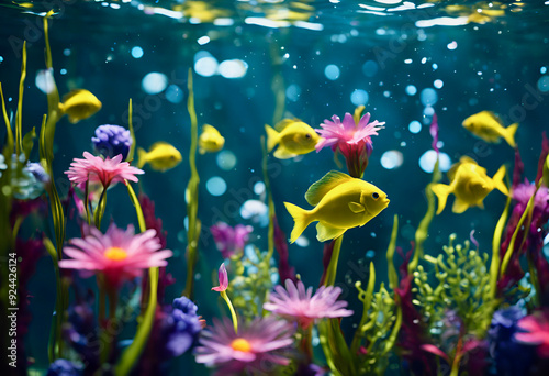 underwater flowers with fish