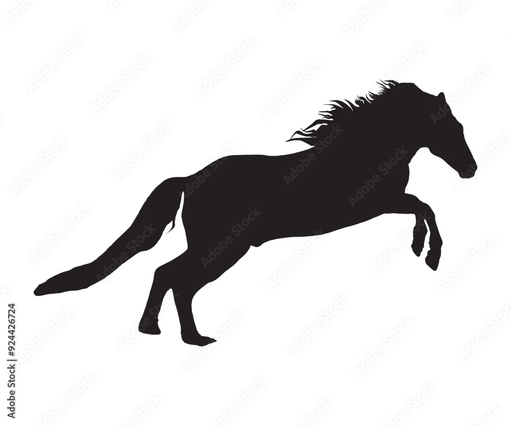 Fototapeta premium Running horse black silhouette. Vector illustration. Black horse sign on a white background.