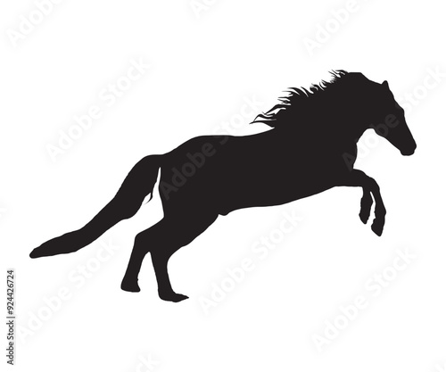 Running horse black silhouette. Vector illustration. Black horse sign on a white background.