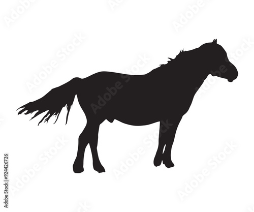 Running horse black silhouette. Vector illustration. Black horse sign on a white background.