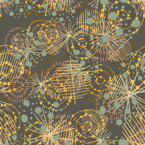 Hand drawn circle pattern of brush stroke. Vector seamless pattern set geometric texture shapes. Abstract background coolection of polka dot style in bright color. Decorative print with mosaic texture