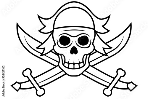 skull sword cartoon pirate tattoo marine nautical icon. Vector illustration.