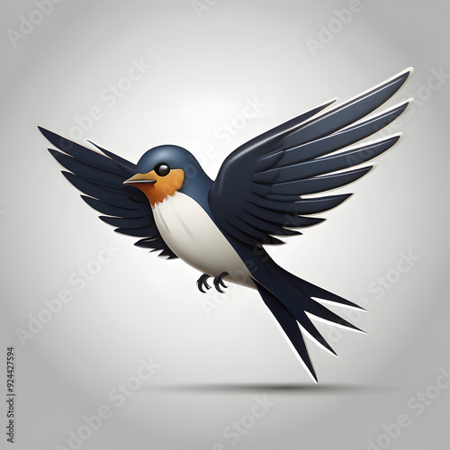 3d Illustration of a Cute single bird logo on a white background,3d blue bird,illustration of a bird