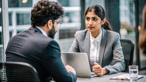 Indian HR manager providing guidance during a consultation. 