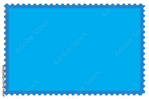 Blue empty postage stamp frame with zigzag border