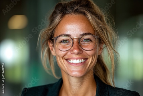Smiling Businesswoman At Work In The Office, Confident And Engaged