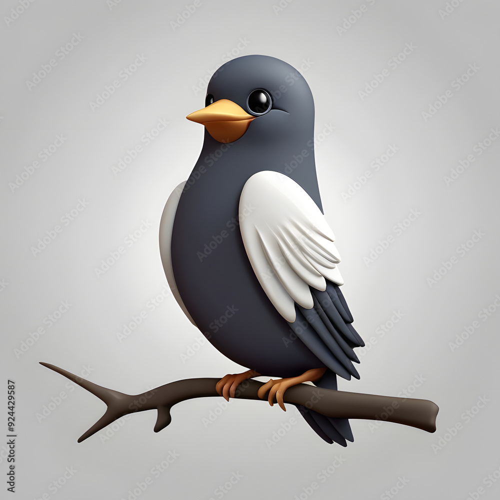 Obraz premium 3d Illustration of a Cute single bird logo on a white background,3d blue bird,illustration of a bird