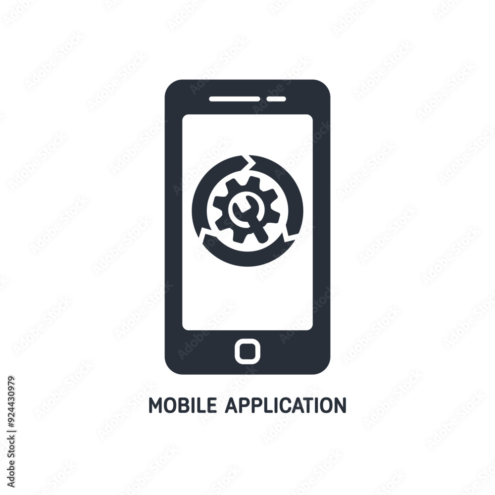 Settings and installation of mobile applications. Mobile app development concept, smartphone technology, system upgrade. Vector linear icon isolated on white background. Settings and installation of mobile applications. Mobile app development concept, smartphone technology, system upgrade. Vector linear icon isolated on white background.