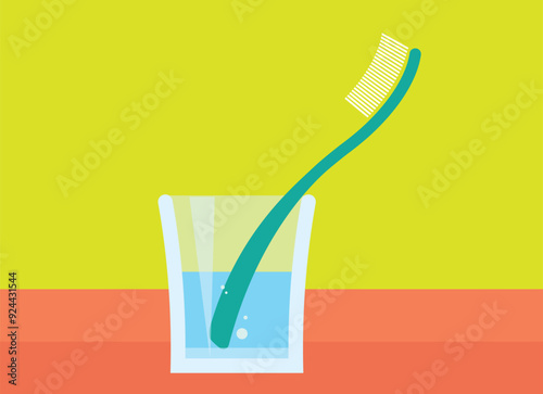 Minimalistic illustration of toothbrush in glass of water