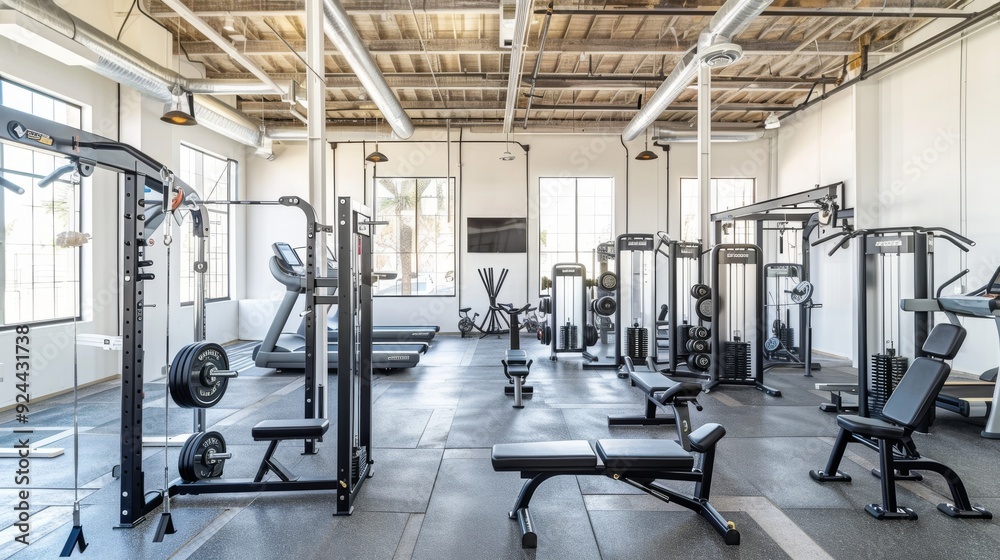 Modern Gym Interior with Fitness Equipment Modern Gym Interior with Fitness Equipment
