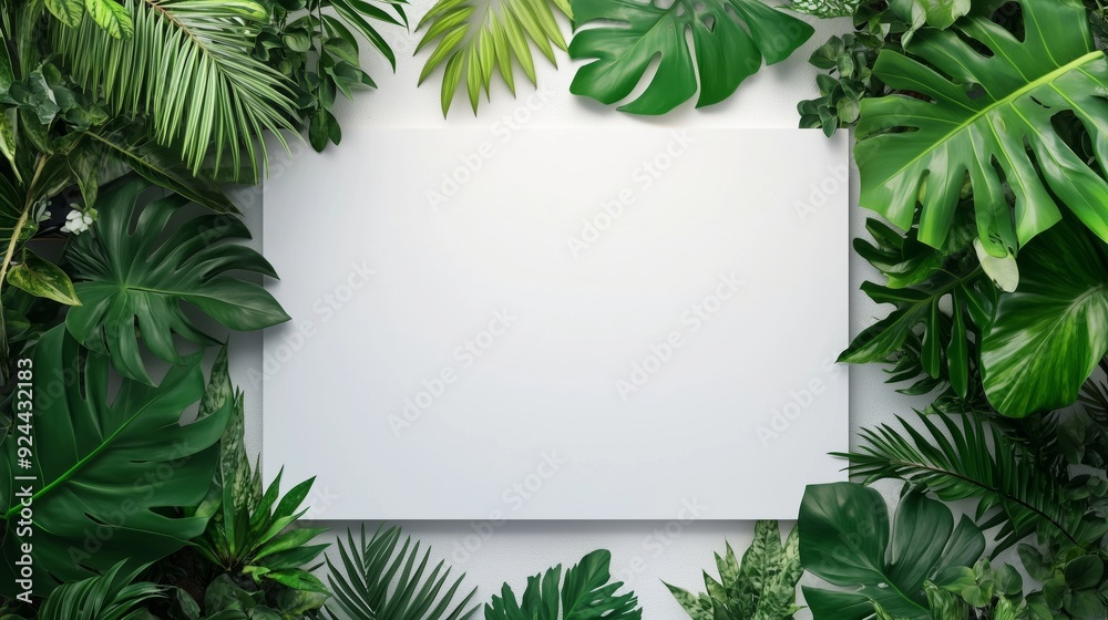 Tropical Leaves Surrounding a Blank Canvas for Design Tropical Leaves Surrounding a Blank Canvas for Design