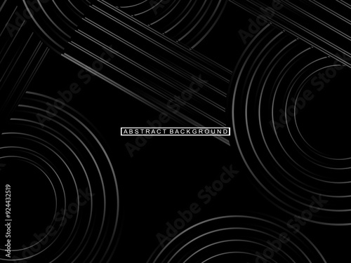 Abstract shining circle lines on black background. Geometric line art design. Modern shiny black lines. Futuristic technology concept. Suitable for posters, covers, banners, brochures, websites, etc.