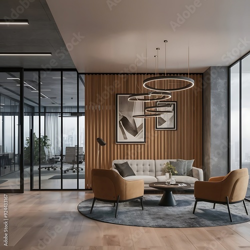 Modern luxury hotel and office reception and lounge with meeting room