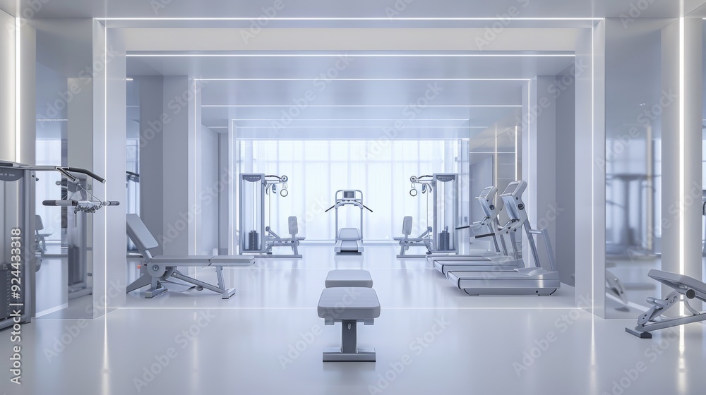 Modern Minimalist Gym Interior Design with White Walls and Fitness Equipment Modern Minimalist Gym Interior Design with White Walls and Fitness Equipment