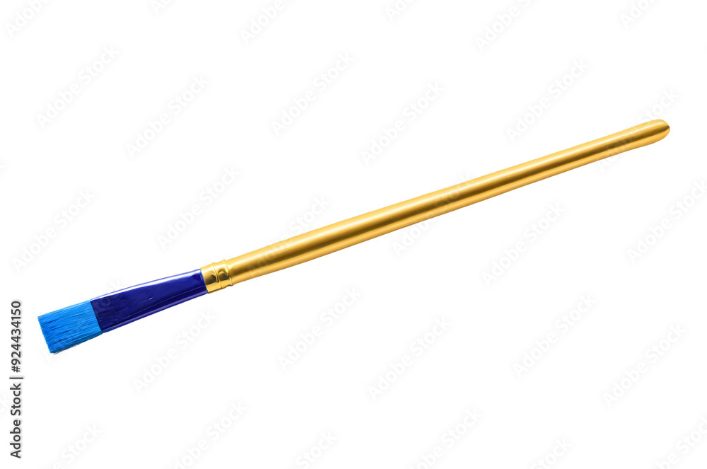 Isolated Paintbrush with Blue Bristles and Golden Handle Isolated Paintbrush with Blue Bristles and Golden Handle