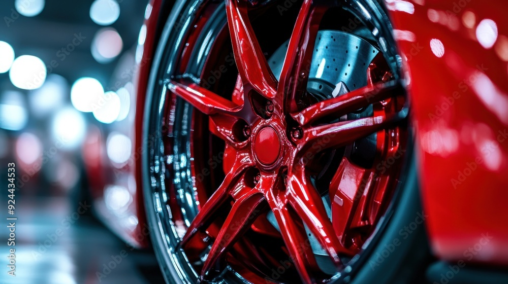 Red Car Wheel Closeup Red Car Wheel Closeup