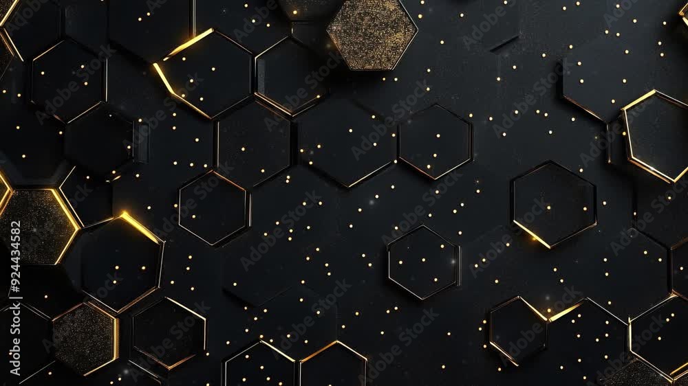 Modern technology, science or business concept. Abstract black background with hexagon pattern. Geometric shapes for technology digital presentation. Futuristic geometric pattern. Copy space area