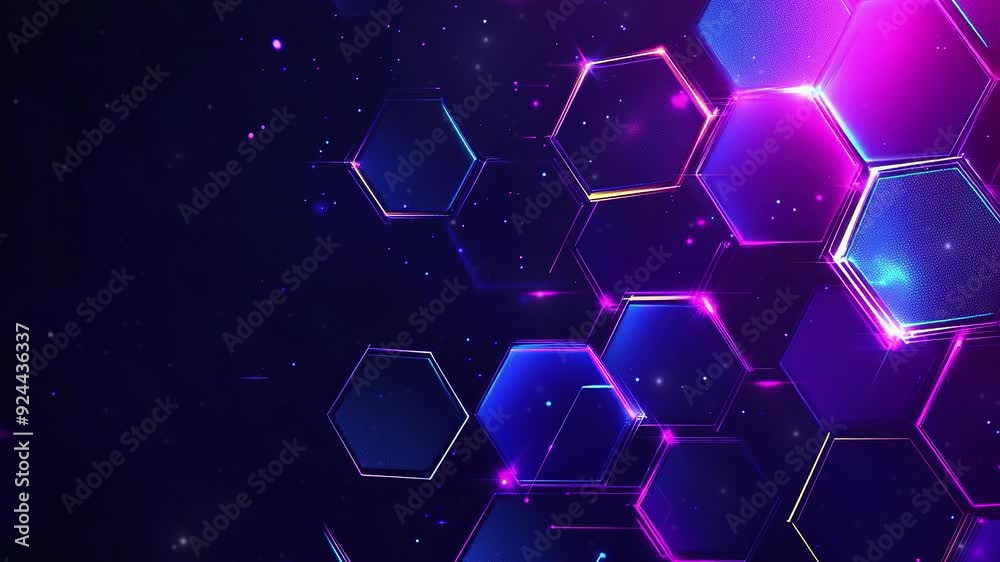 Abstract purple and blue background with a hexagon pattern for technology. Abstract futuristic geometric tech. Technology, science or business concept. Futuristic geometric pattern. Copy space area