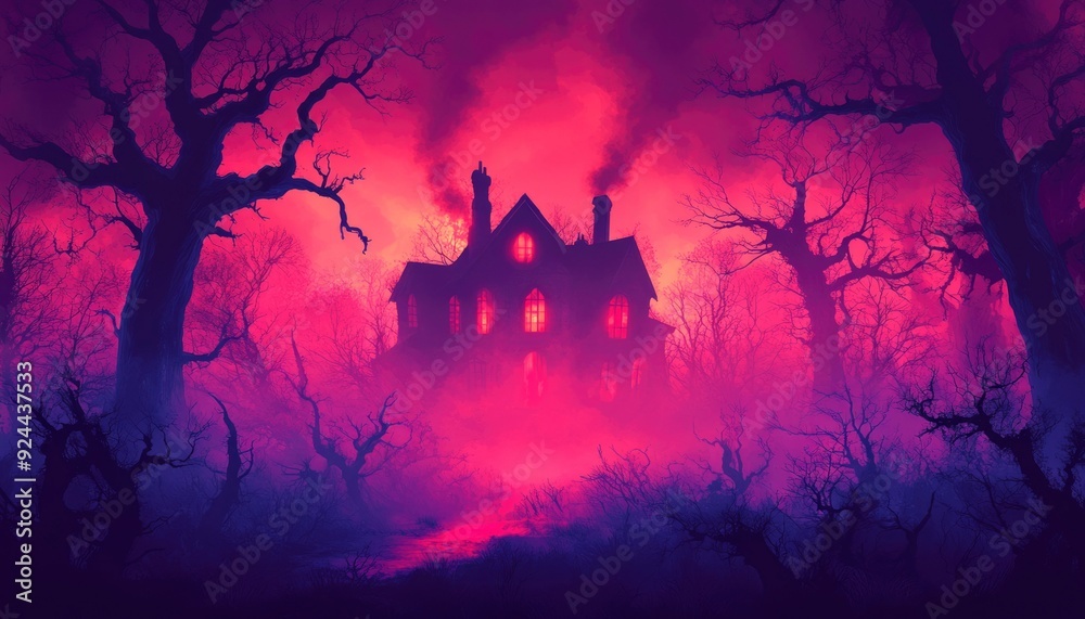 A Haunted House in a Foggy Forest at Twilight A Haunted House in a Foggy Forest at Twilight
