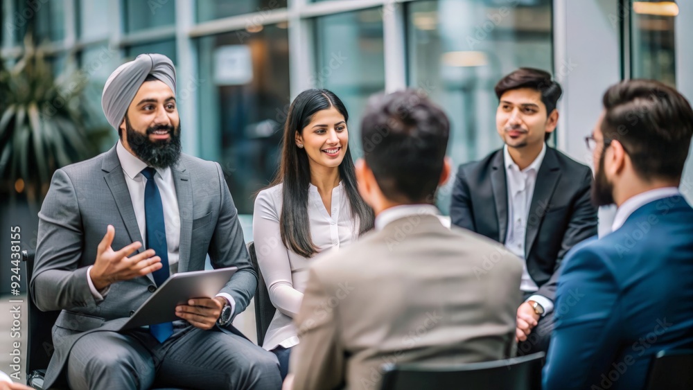 Indian HR manager facilitating a feedback session with employees.
Indian HR manager facilitating a feedback session with employees.