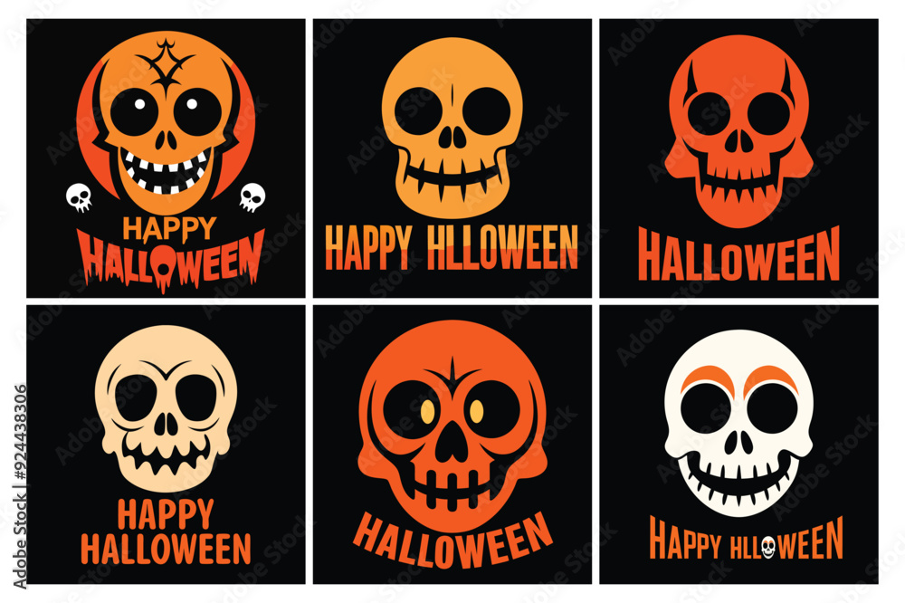Halloween t-shirt design with Halloween skull background and text Happy Halloween Halloween t-shirt design with Halloween skull background and text Happy Halloween