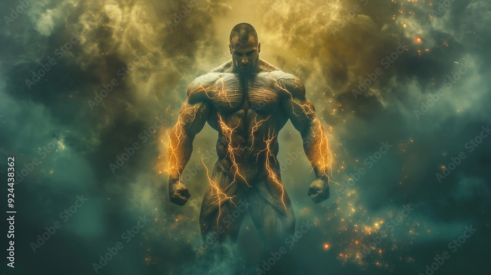 Fototapeta premium Fantasy-themed image of a muscular warrior
